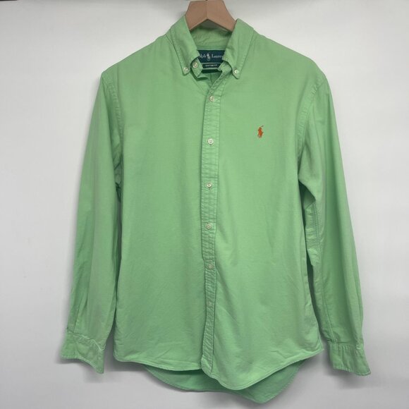Ralph Lauren Polo Custom Fit Green Orange Pony Long Sleeve Button Down Shirt - Picture 1 of 6